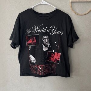 Black Graphic T-Shirt with Red Accents